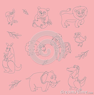 wild animals. Simple outline on white background. vector illustration Vector Illustration