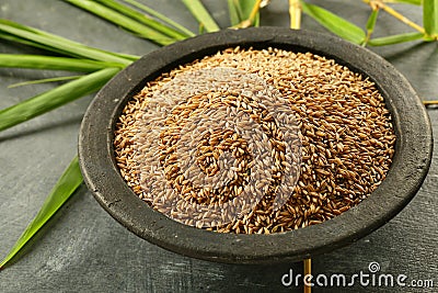 Wild bamboo rice served in a ceramic bowl Stock Photo