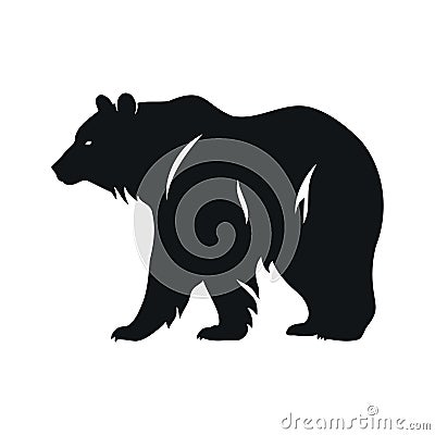 Wild bear silhouette. Walking brown bear. Simple black silhouette graphic. Vector Illustration