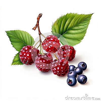 wild berries with leaves isolated on a white background Stock Photo