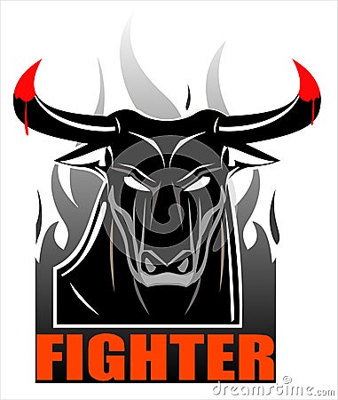 Wild black bull on the smoke Vector Illustration