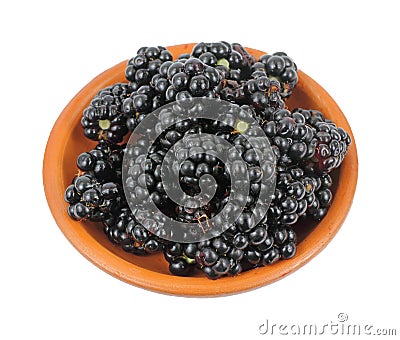 Wild blackberries in a terracotta bowl Stock Photo