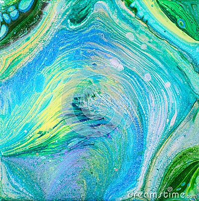 Blue and Green Acrylic Pour Painting Stock Photo