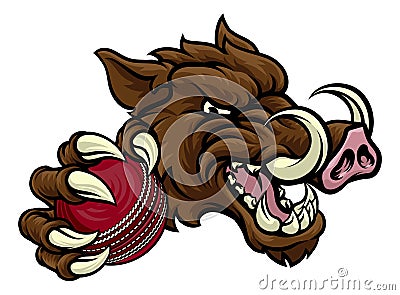 Boar Wild Hog Razorback Warthog Pig Cricket Mascot Stock Photo