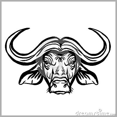 Wild buffalo bull head for mascot or tattoo design. Vector Illustration