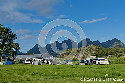 Wild camp in the Lofoten island Arsteinen Editorial Stock Photo