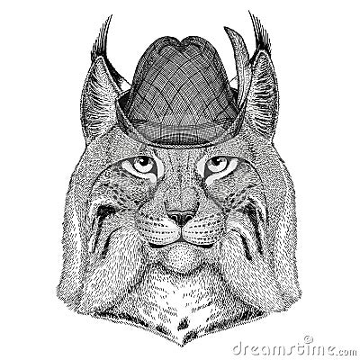 Wild cat Lynx Bobcat Trot Wild animal wearing tirol hat Oktoberfest autumn festival Beer fest illustration Bavarian beer Cartoon Illustration