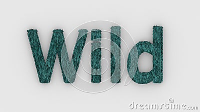 Wild - 3d word azure on white background. render furry letters. hair. wilds fur. emblem logo design template. wild animals, Stock Photo