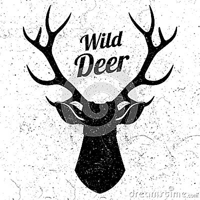 Wild deer logo with grunge effect Vector Illustration