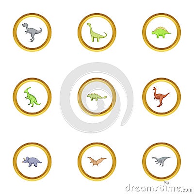 Wild dinosaur icons set, cartoon style Vector Illustration