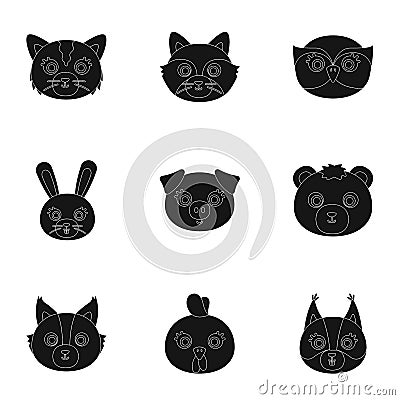 Wild and domestic animals. A set of pictures about animals. Animal muzzle icon in set collection on black style vector Vector Illustration