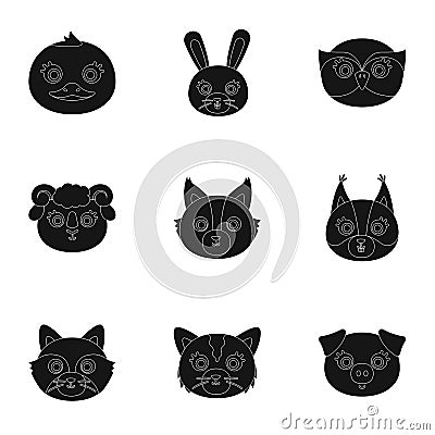 Wild and domestic animals. A set of pictures about animals. Animal muzzle icon in set collection on black style vector Vector Illustration