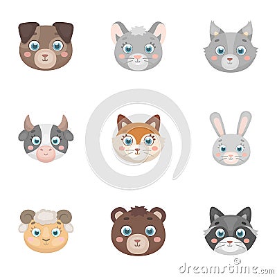 Wild and domestic animals. A set of pictures about animals. Animal muzzle icon in set collection on cartoon style vector Vector Illustration