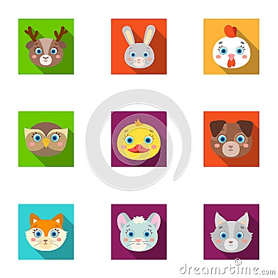 Wild and domestic animals. A set of pictures about animals. Animal muzzle icon in set collection on flat style vector Vector Illustration