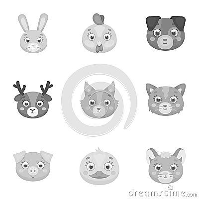 Wild and domestic animals. A set of pictures about animals. Animal muzzle icon in set collection on monochrome style Vector Illustration