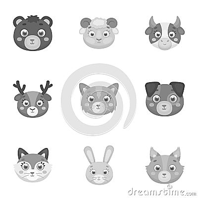 Wild and domestic animals. A set of pictures about animals. Animal muzzle icon in set collection on monochrome style Vector Illustration