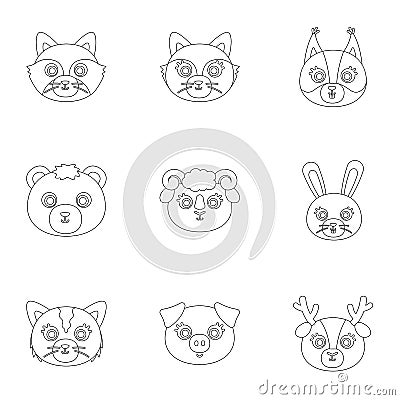 Wild and domestic animals. A set of pictures about animals. Animal muzzle icon in set collection on outline style vector Vector Illustration