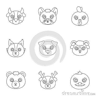 Wild and domestic animals. A set of pictures about animals. Animal muzzle icon in set collection on outline style vector Vector Illustration