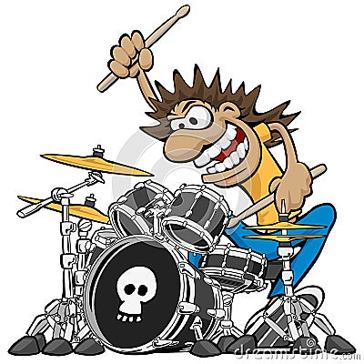 Wild Drummer Playing Drum Set Cartoon Vector Illustration Vector Illustration