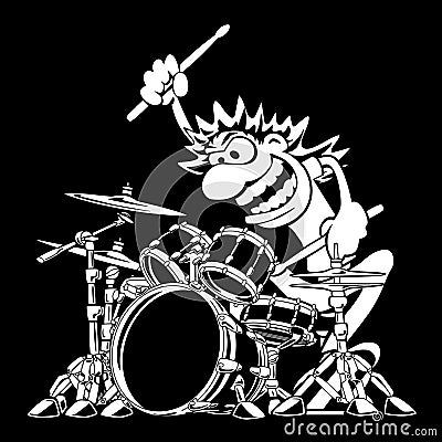 Wild Drummer Playing Drum Set Cartoon Vector Illustration Vector Illustration