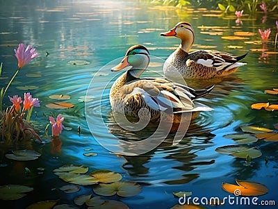 Wild ducks Cartoon Illustration