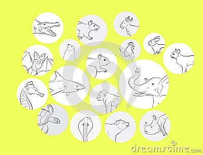 Wild and Farm Animals Profile Pictures Vector Illustration Vector Illustration