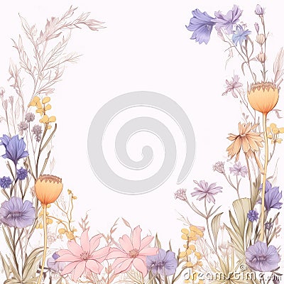 Pastel Meadow Flowers Vector Frame With Delicate Shading Stock Photo