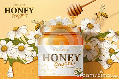 Wild flower honey ad template Vector Illustration