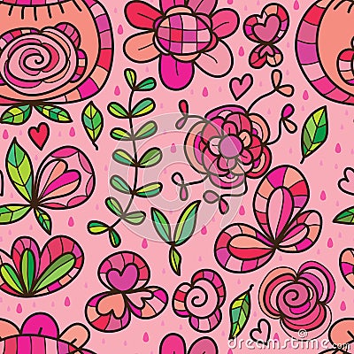 Wild flower isolated pink rain seamless pattern Vector Illustration