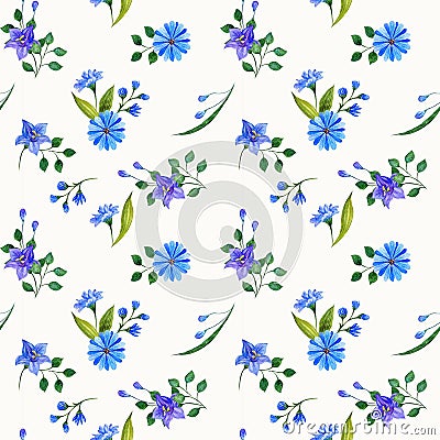 Wild flowers watercolor compositions. Seamless pattern. Stock Photo