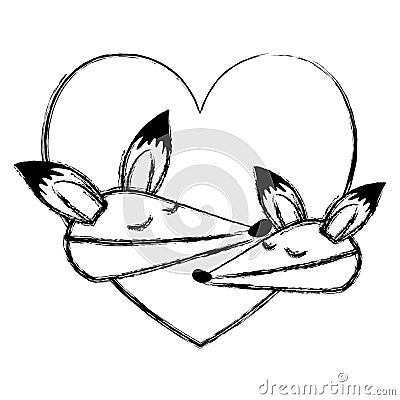 Wild foxes couple in heart Vector Illustration