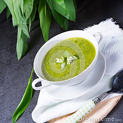 Wild garlic soup Stock Photo