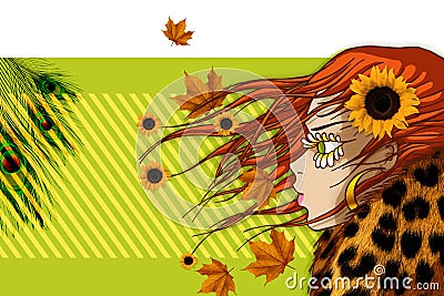 Wild girl with background Vector Illustration