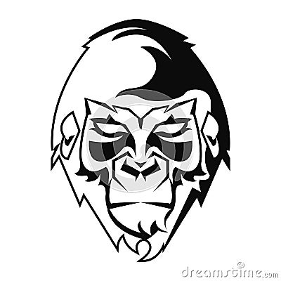 wild gorilla animal head monochrome icon Vector Illustration