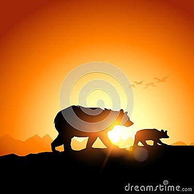 Wild Grizzly Bears Vector Illustration