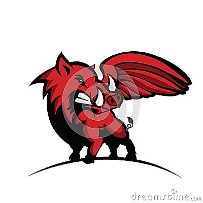 Wild hog or boar with wing logo Vector Illustration