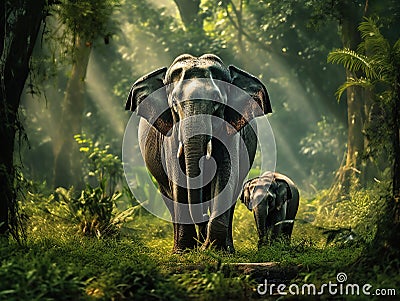 Wild Indian elephants Cartoon Illustration