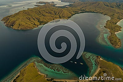 Wild islands of Indonesia.Flores tropical paradise. Labuan Bajo. drone aerial Stock Photo