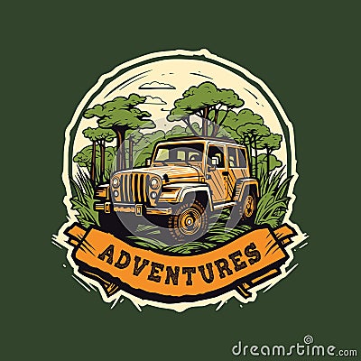 Wild Jungle Expedition: Off-Road Vehicle Adventure Vector Illustration Vector Illustration