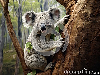 A wild Koala climbing a tree Cartoon Illustration