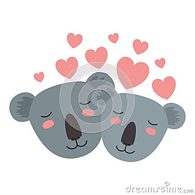 Wild koalas couple with hearts Vector Illustration