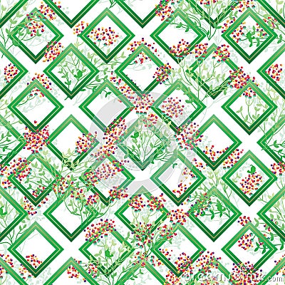 Wild leaf colorful green diamond shape seamless pattern Vector Illustration