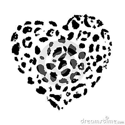 Wild leopard heart print, hand drawn technique, wild jaguar print. Vector Illustration