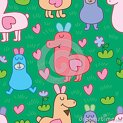 Wild Llama crazy seamless pattern Vector Illustration