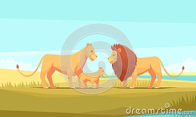 Wild Lion Family Composition Vector Illustration