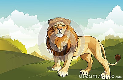 Wild Lion In The Forest Stock Vector Art Vector Illustration