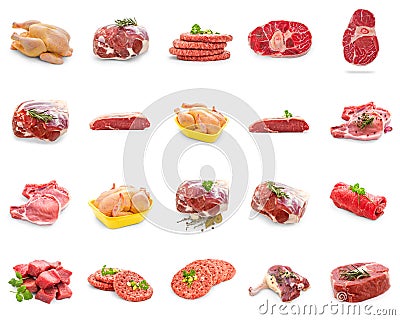Wild meat collage, isolated Stock Photo
