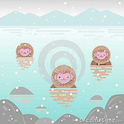 Japanese snow monkeys that enters a hot spring Vector Illustration