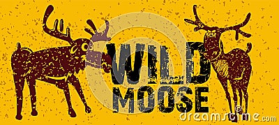 Wild moose sketch. Hand-drawn small funny cartoon moose. Sketch. Black and white Doodle vector illustration. modern silhouette Cartoon Illustration