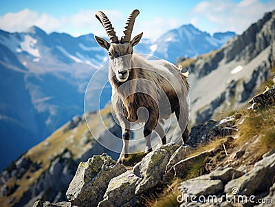 Wild mountain goat in Cartoon Illustration